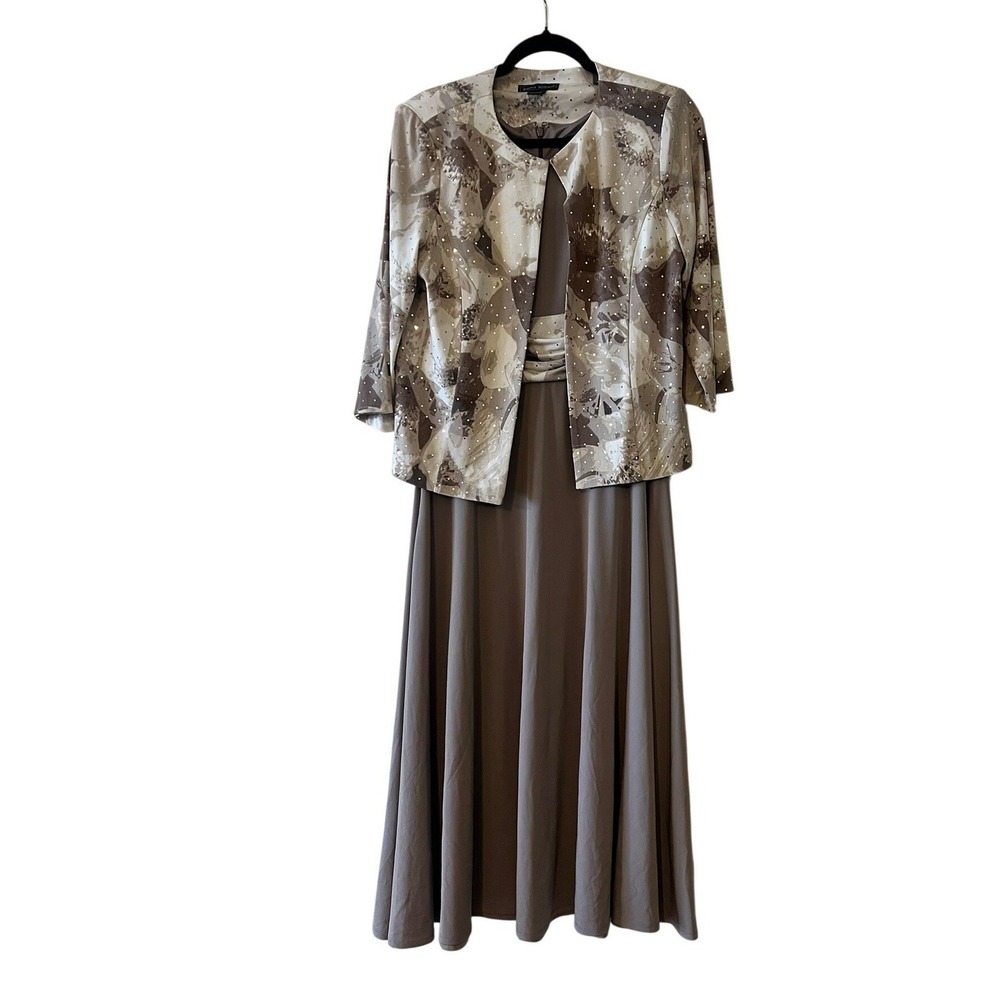 Jessica Howard Womens 10 Taupe Floral Sequin Dress and Jacket Set 2 Piece Midi - Picture 2 of 7